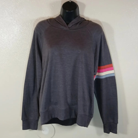 Sundry Women's Multi Stripe Hoodie in Charcoal size Large - Picture 2 of 13